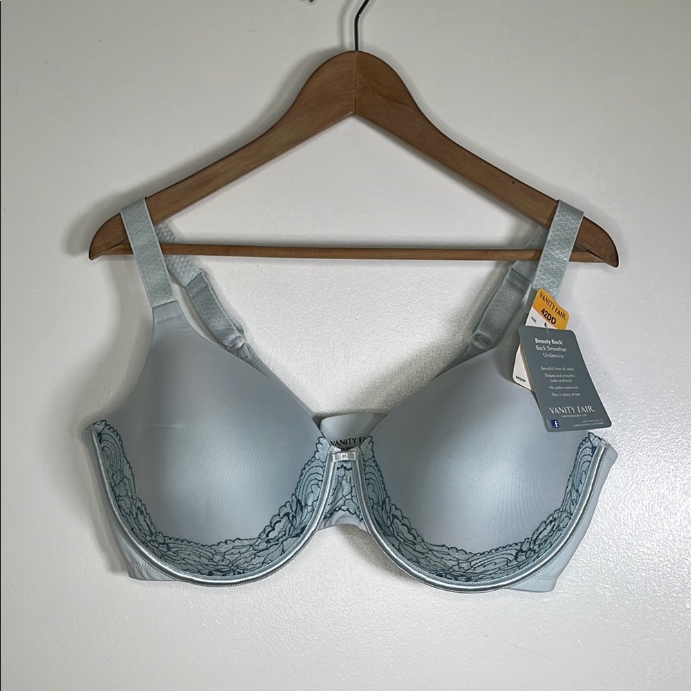 Vanity Fair Blue Full Coverage Bra 42DD Embroidered Underwire Everyday Support